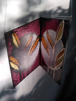 botanical leaves pink with refraction
